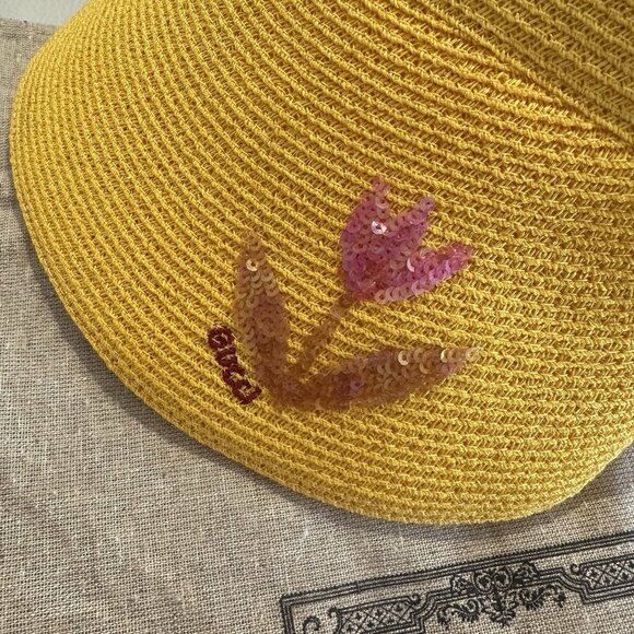 NWT GUCCI Hat Sun Visor Straw Yellow Sz L 100% Authentic - Picture 7 of 11